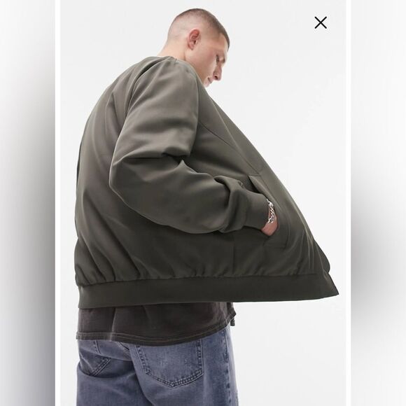 Men's Olive Bomber Jacket TOPMAN topshop asos olive green men’s large - Picture 1 of 6